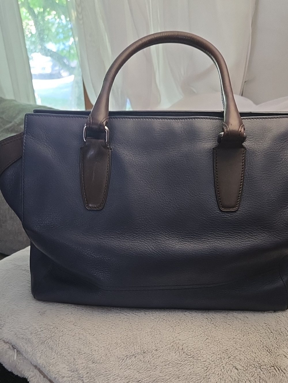 Coach Two-Tone Leather Satchel in Navy and Fuchsia Pink - Picture 2 of 5